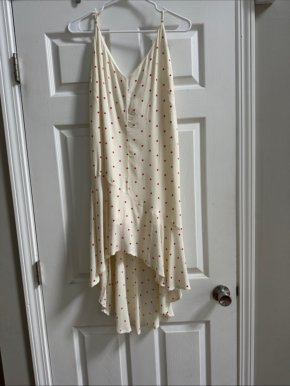 Cream Slip Dress with Red Polka Dots